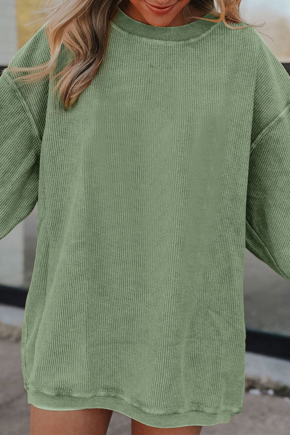 Ribbed Round Neck Drop Shoulder Sweatshirt (14)