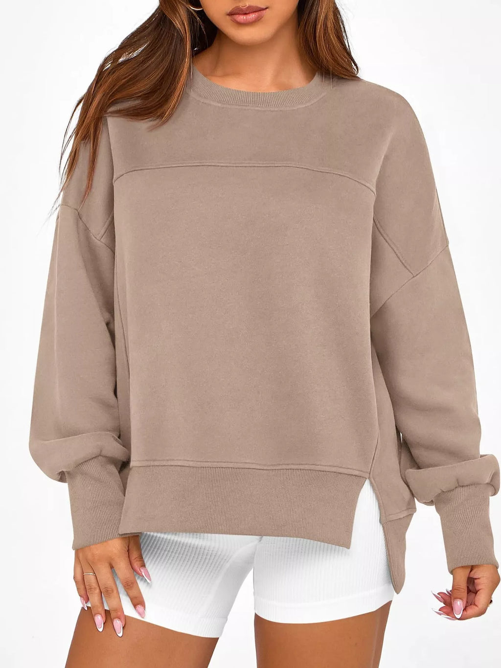 Slit Round Neck Dropped Shoulder Sweatshirt (22)