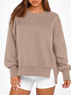 Slit Round Neck Dropped Shoulder Sweatshirt (22)