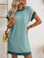 Round Neck Short Sleeve Mini Dress (2)