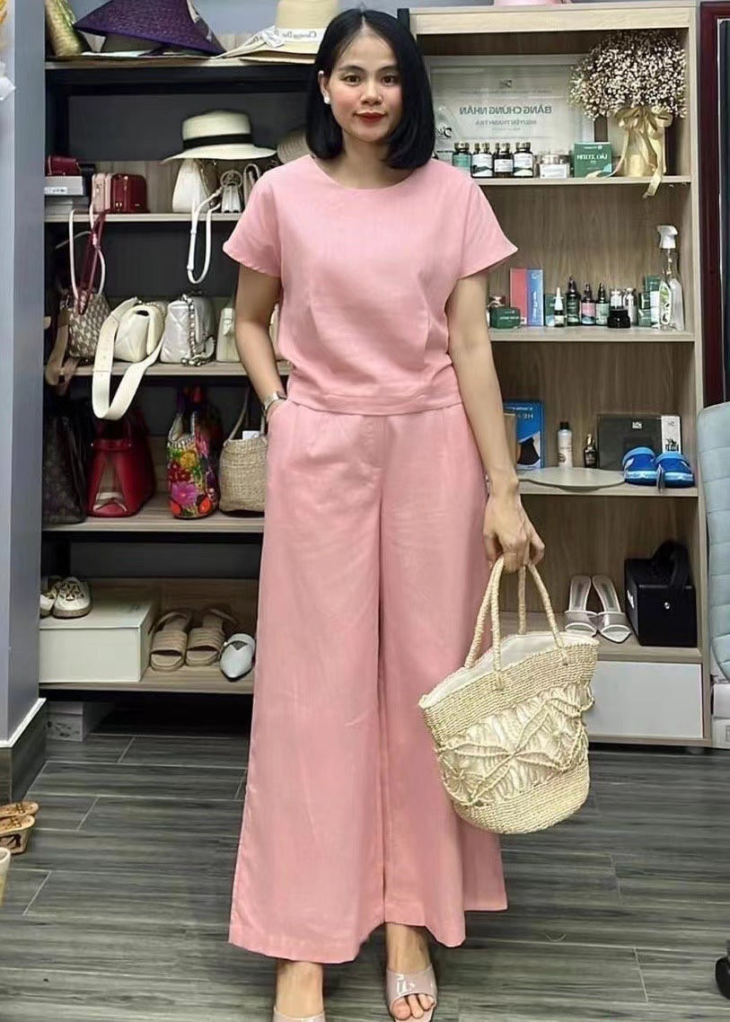 Linen Casual Loose Solid Color Suit Two-piece (13)