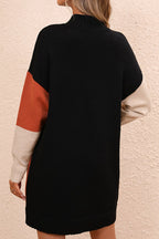 Block Mock Neck Dropped Shoulder Sweater Dress (2)