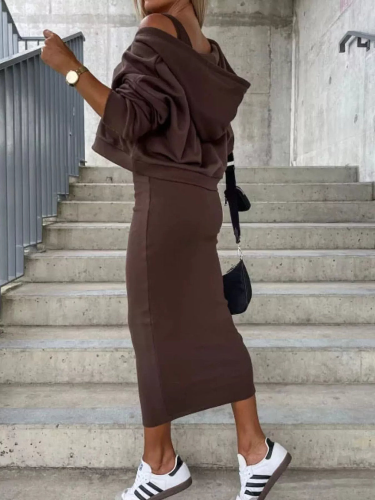 Solid Color Tank Dress V-neck Hoodie Set (5)