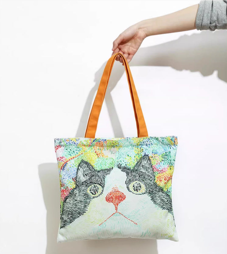 Cat Illustration Shoulder Bag Large Capacity Canvas photo 10