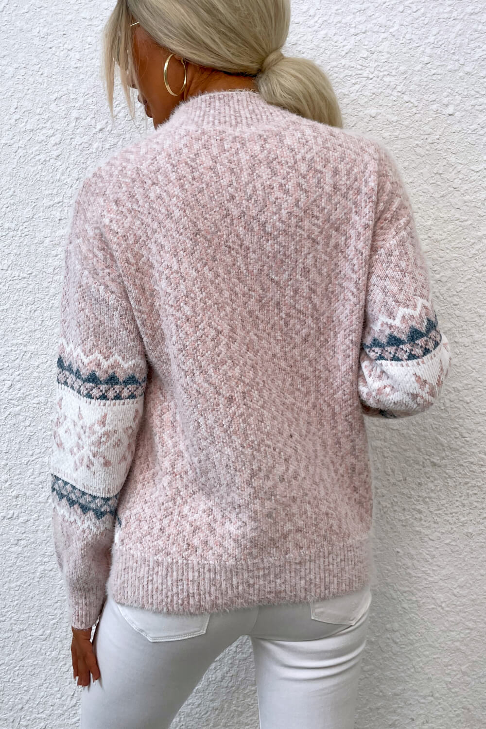 Snowflake Pattern Mock Neck Sweater (13)