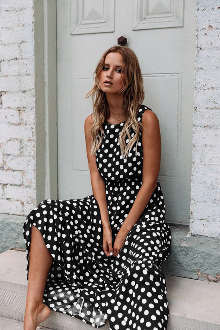 Polka Dot Sleeveless Dress variant CJNSSYLY06059-Black-S|CJNSSYLY06059-Black-2XL|CJNSSYLY06059-Black-L|CJNSSYLY06059-Black-XL|CJNSSYLY06059-Black-M