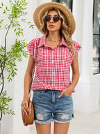 Plaid Button Up Cap Sleeve Shirt (3)