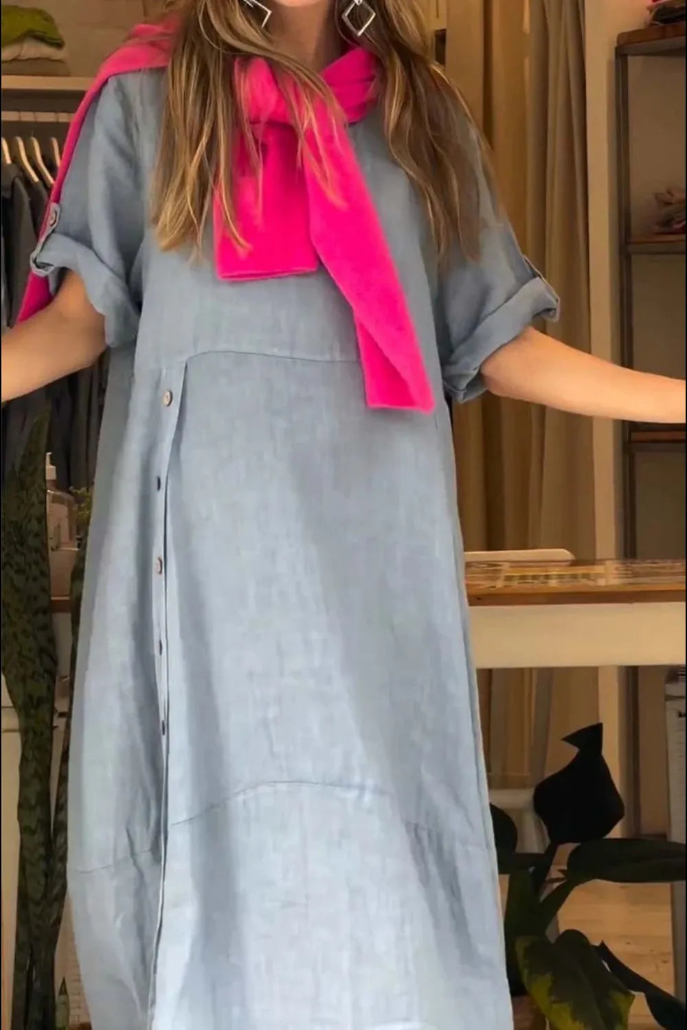 Full Size Relaxed Fit Short Sleeves Dress Plus (10)