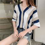 Oversized V-neck Striped Shirt photo 1