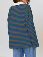 Striped Contrast Collar Long Sleeve Top (19)