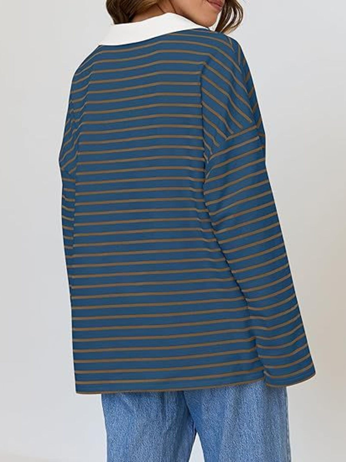 Striped Contrast Collar Long Sleeve Top (19)