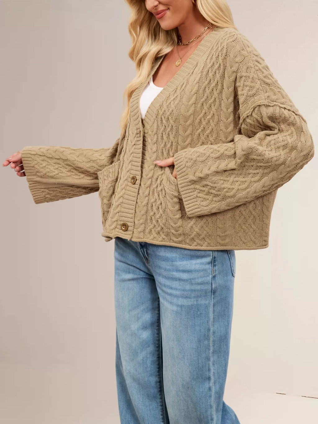 Cable Knit Button-down Cardigan (14)
