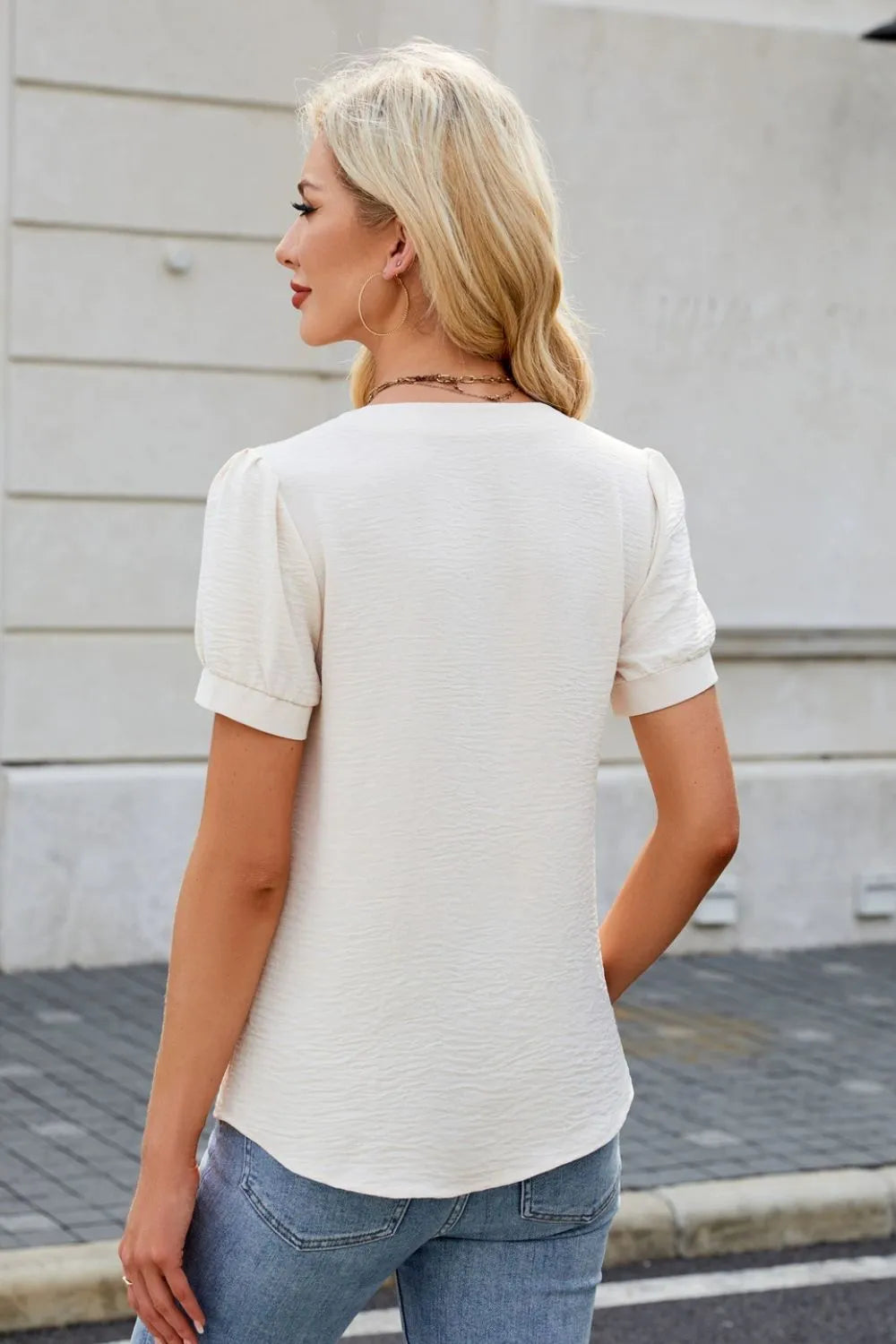 Notched Short Sleeve Blouse (5)