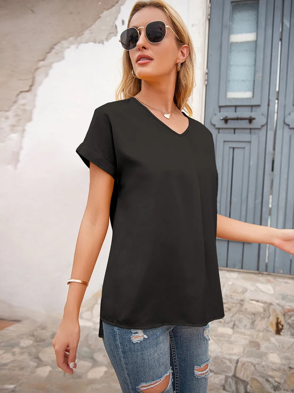 V-neck Short Sleeve T-shirt (3)
