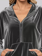 Full Size Velvet Half Zip Hoodie Kangaroo Pocket Plus (5)