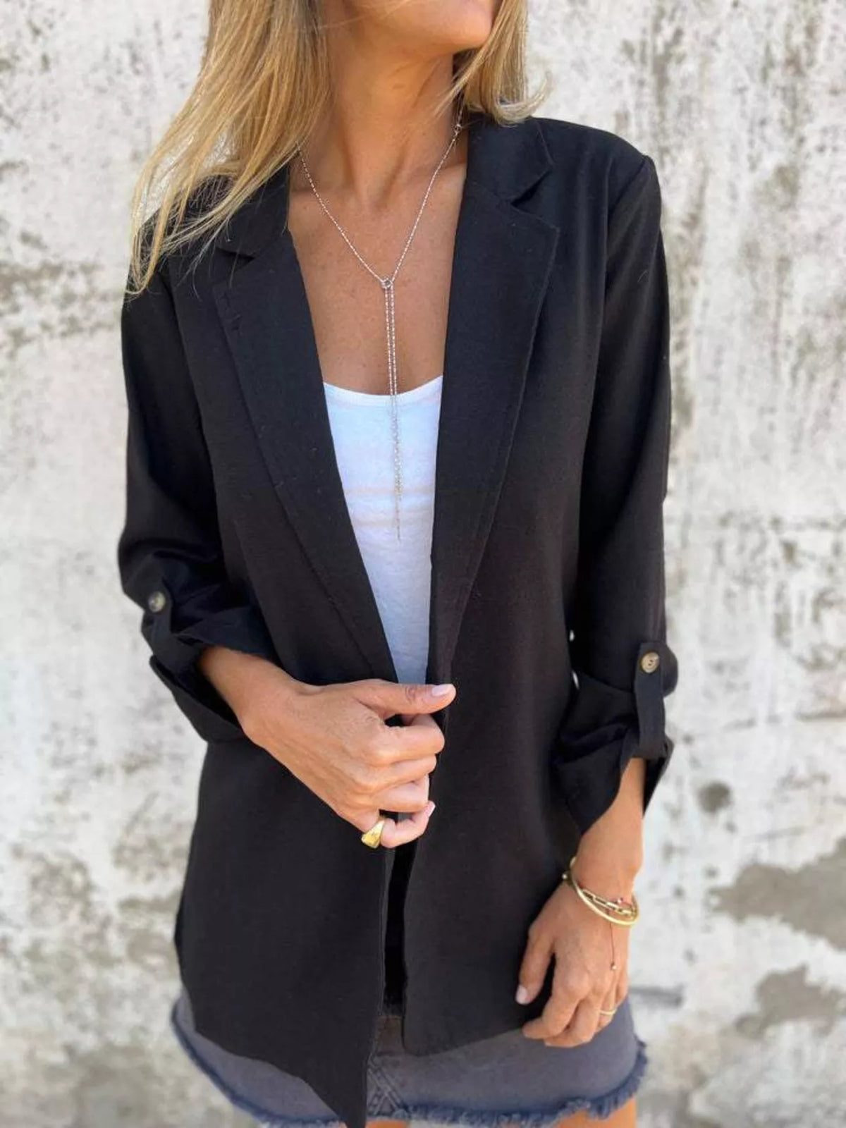 Full Size Lapel Collar Long Sleeve Blazer Plus (4)
