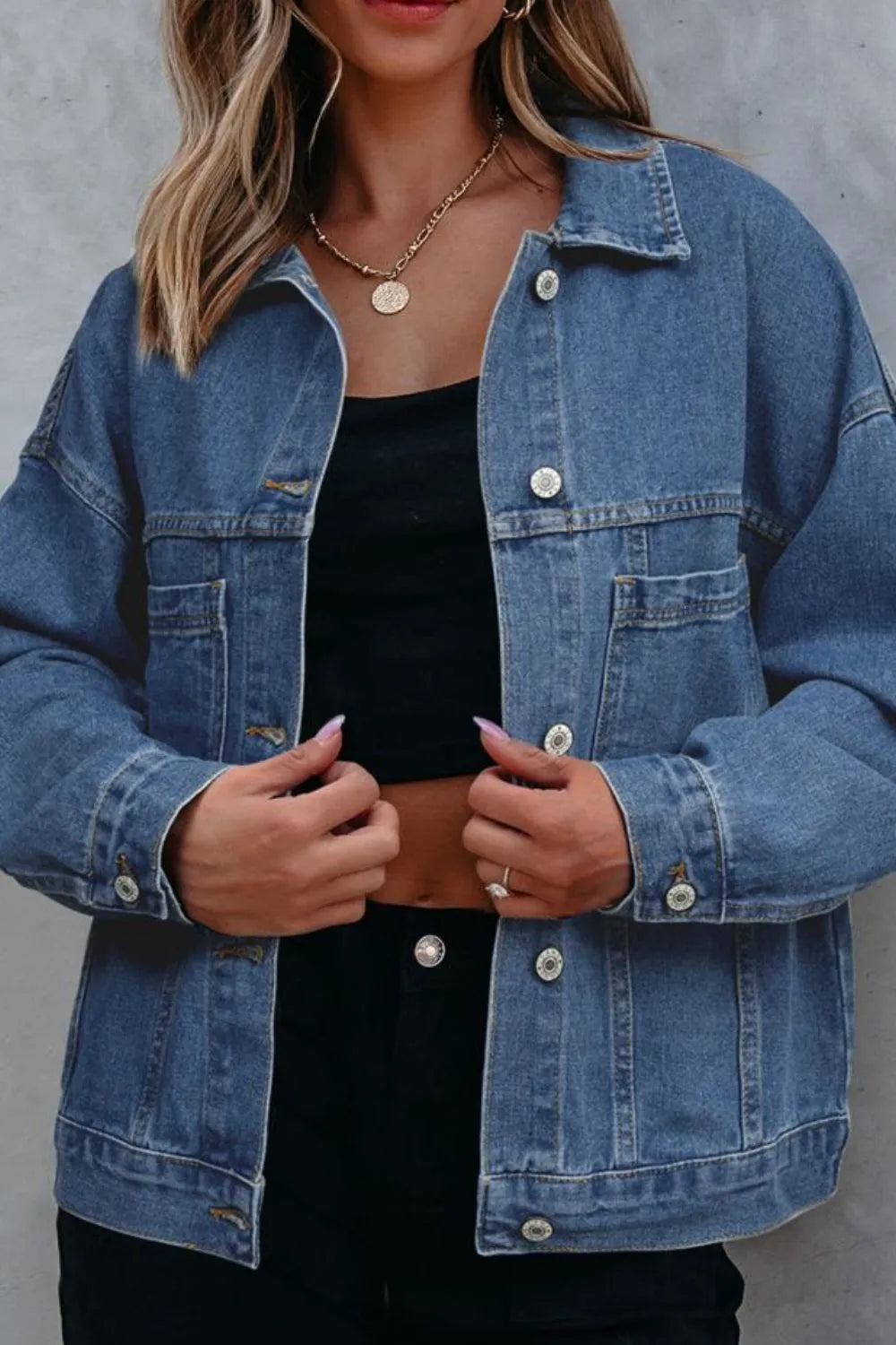 Pocketed Button Up Denim Jacket (14)