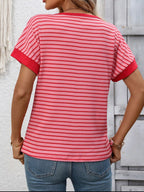 Striped Ribbed Knit Short Sleeve T-shirt (4)