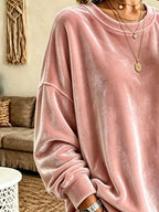 Full Size Solid Color Crew Neck Sweatshirt Plus (18)