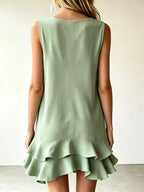 Full Size Sleeveless V-neck Tiered Ruffle Mini Dress Plus (10)