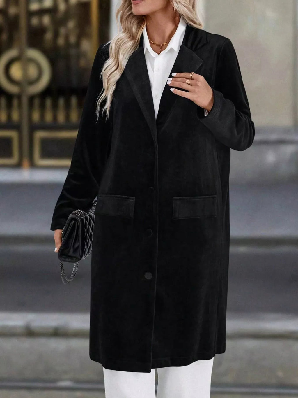 Lapel Collar Long Sleeve Longline Coat (10)