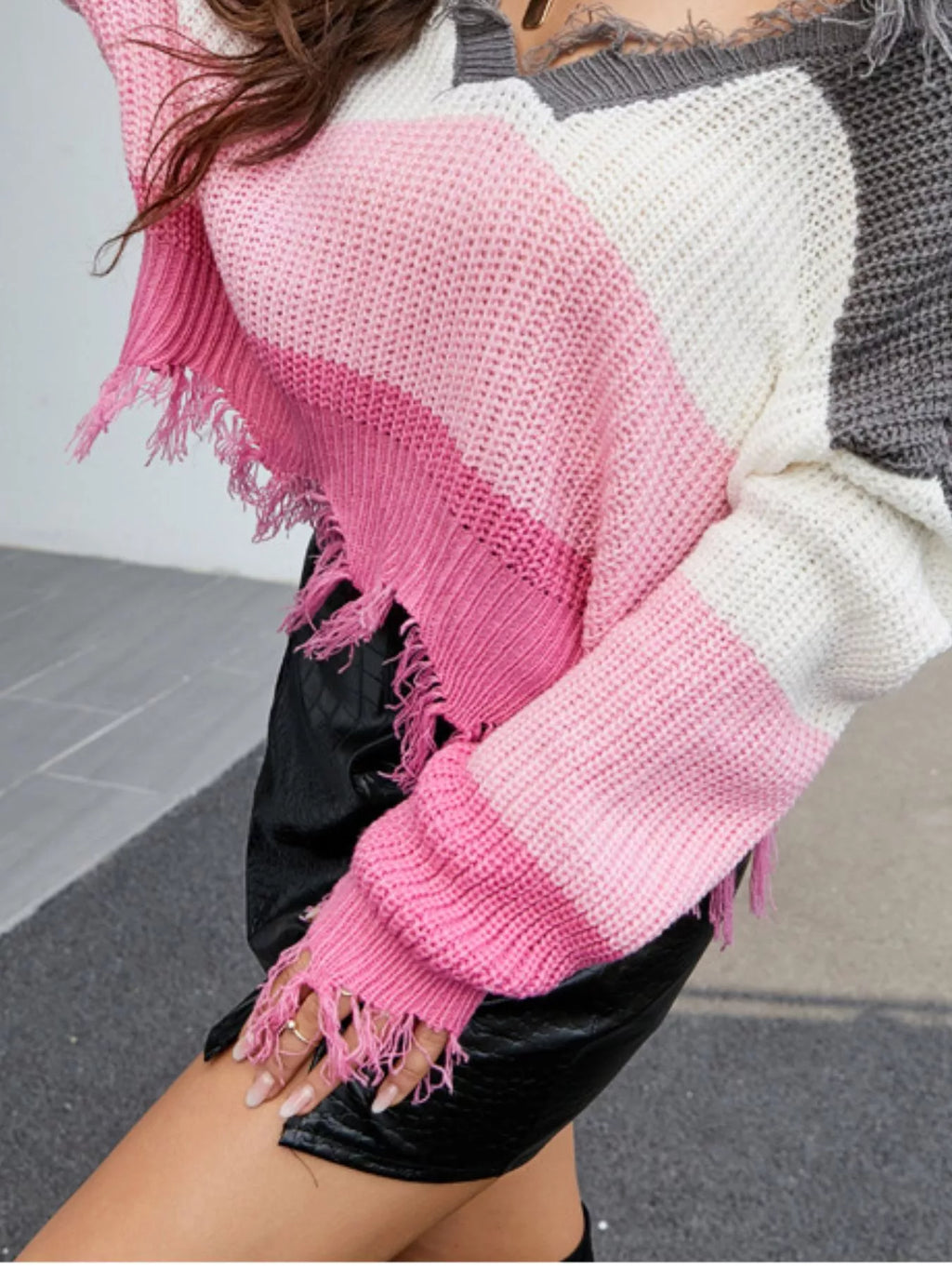 Frayed Hem Long Sleeve Sweater (27)