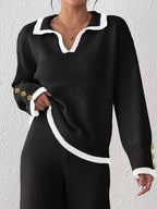 Contrast Trim Polo Collar Sweater (8)