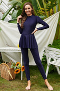 Mock Neck Long Sleeve One-piece Swimwear