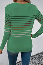 Striped Round Neck Long Sleeve T-shirt (10)