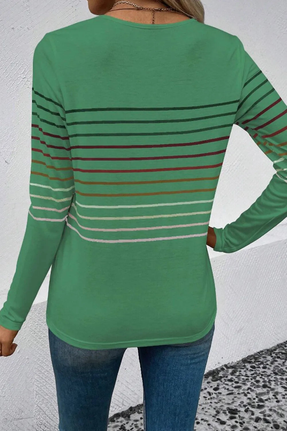 Striped Round Neck Long Sleeve T-shirt (10)