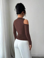 Cutout One-shoulder Long Sleeve T-shirt (8)