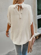 Swiss Dot Mock Neck Half Sleeve Blouse (2)