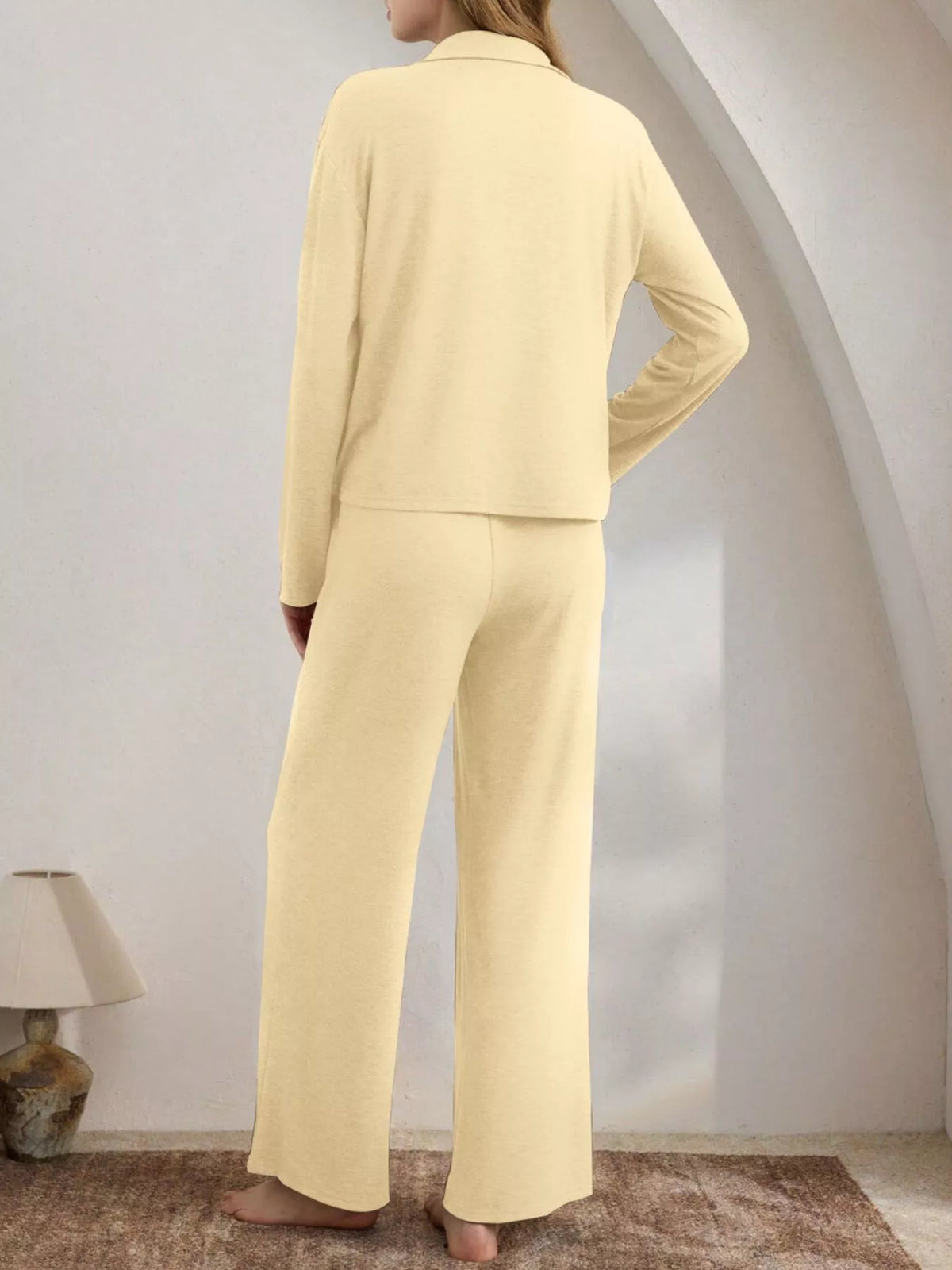 Button-down Top Wide-leg Pants Lounge Set (8)