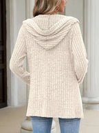 Ribbed Knit Hooded Button-down Cardigan (14)