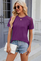 Openwork Round Neck Short Sleeve T-shirt (33)