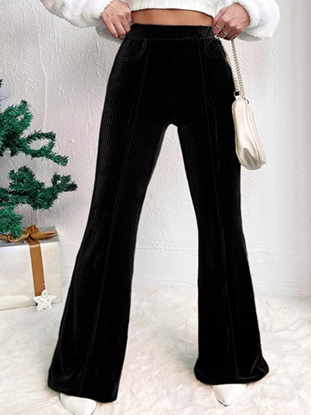Full Size High-waisted Velvet Flare Pants Plus (5)