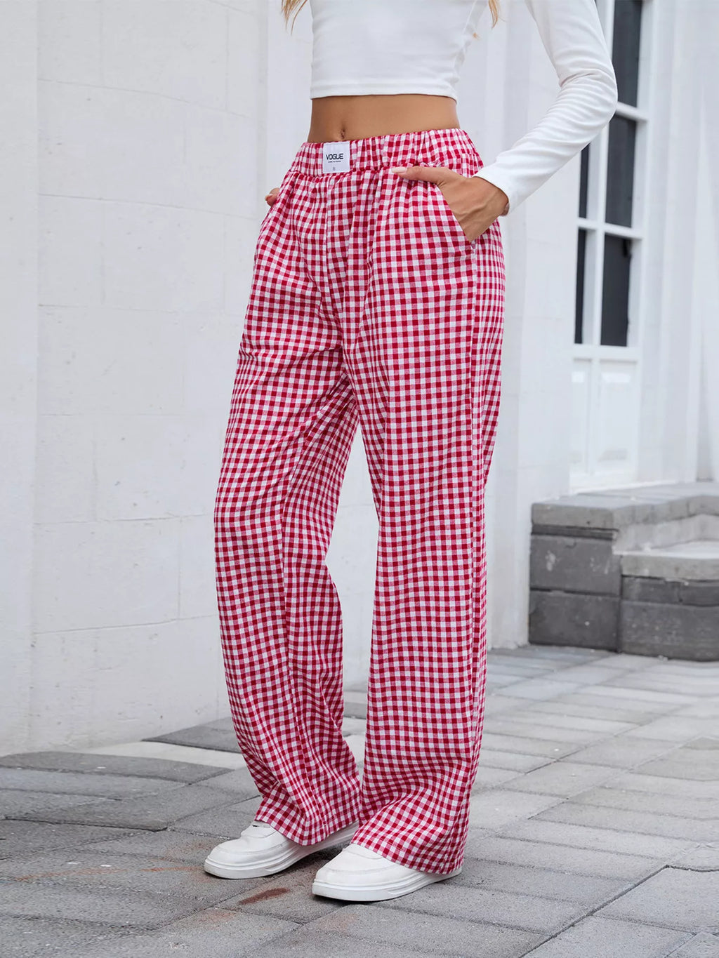 Plaid Wide Leg Casual Pants (3)
