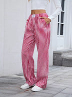 Plaid Wide Leg Casual Pants (3)