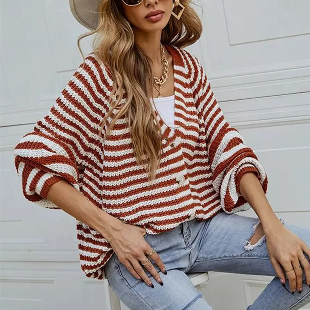 Striped Button Down Long Sleeve Cardigan (11)