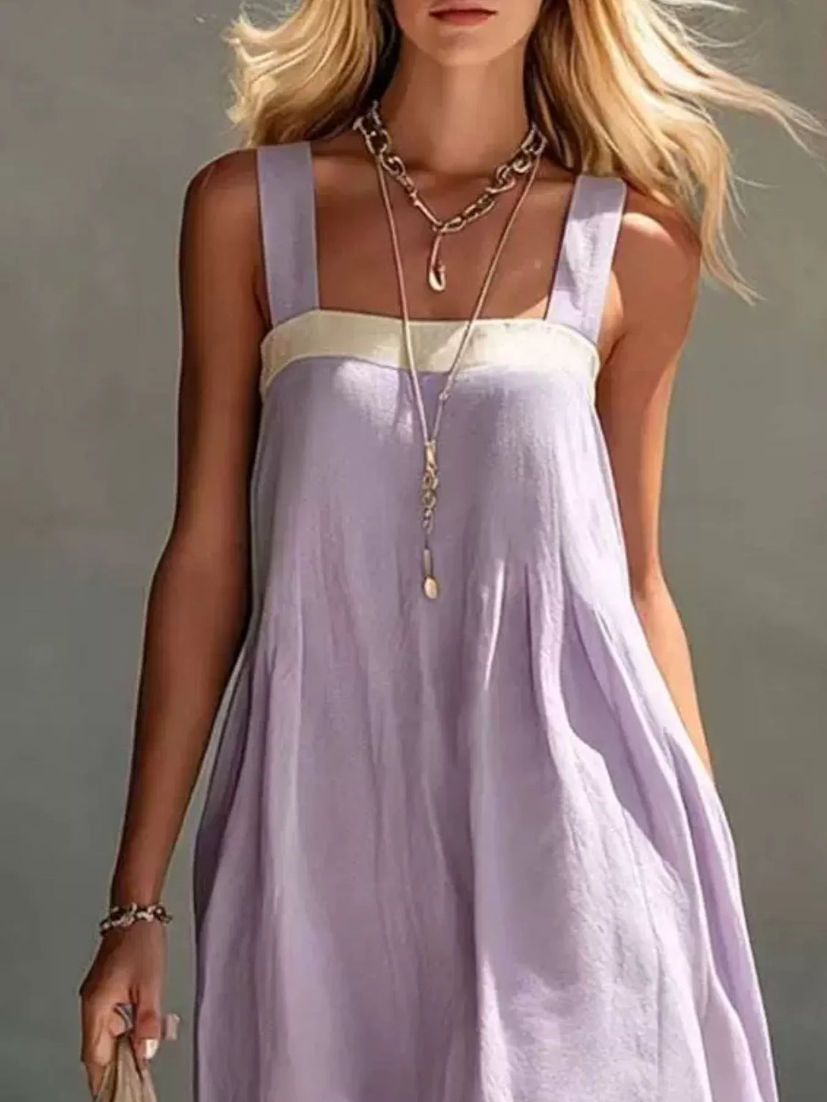 Color-block Sleeveless Linen-blend Midi Dress (8)