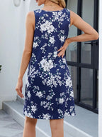 Printed V-neck Sleeveless Mini Dress Pockets (31)