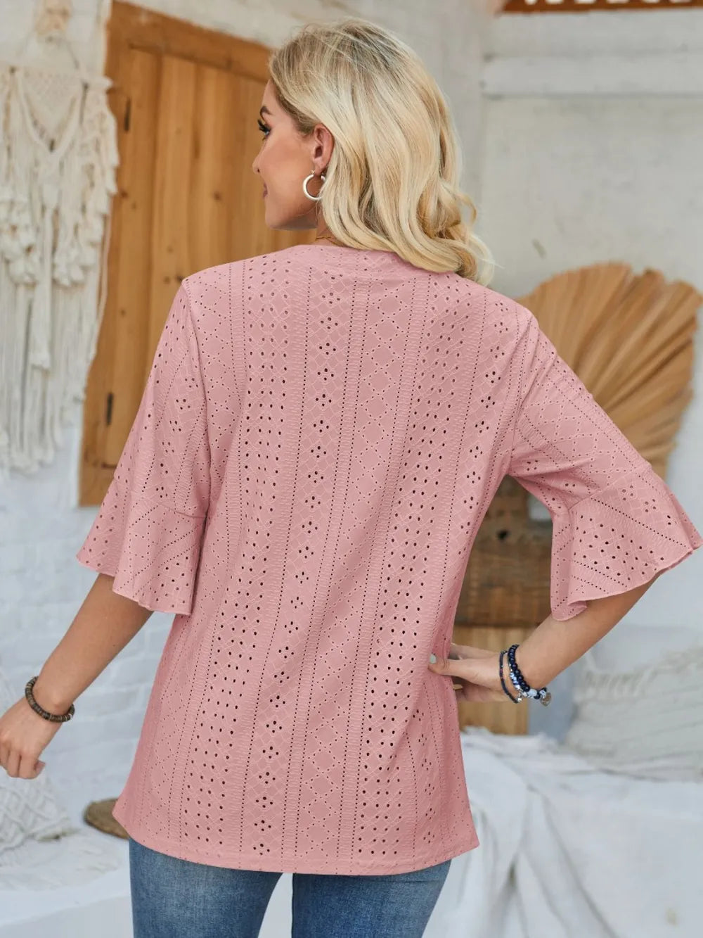 Eyelet Notched Half Sleeve T-shirt (18)