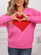 Valentine's Day Heart Round Neck Dropped Shoulder Sweater (15)