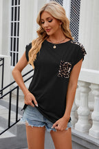 Leopard Round Neck Cap Sleeve T-shirt (14)