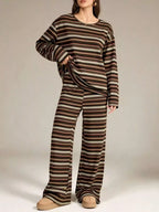 Striped Long-sleeve Top Wide-leg Pants Set (2)
