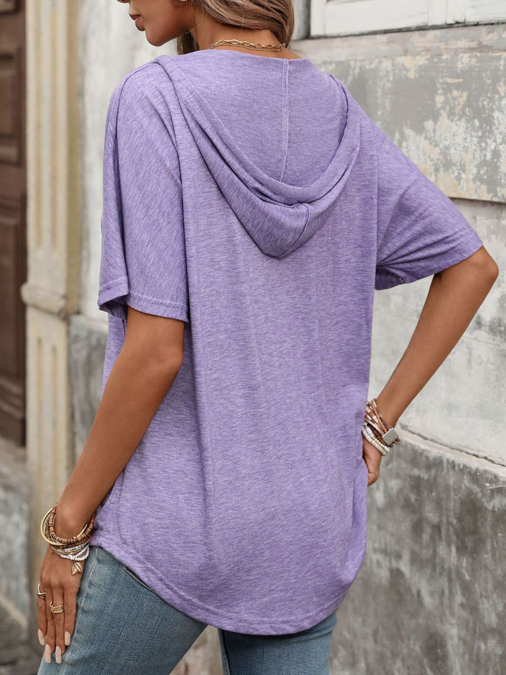 Casual Short Sleeve Hooded T-shirt (5)