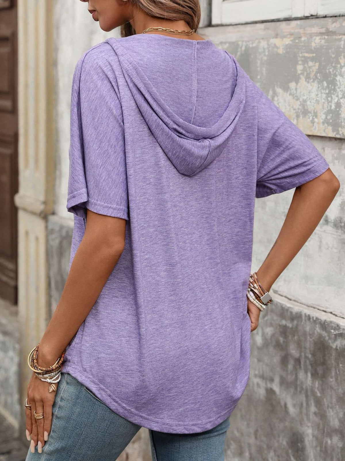 Casual Short Sleeve Hooded T-shirt (5)