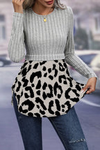 Leopard Peplum Round Neck Blouse (8)