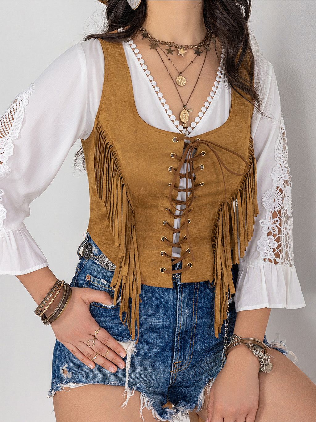 Fringe Lace-up Vest (3)