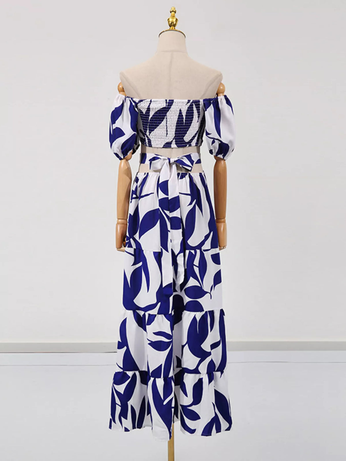 Off-shoulder Cutout Leaf Print Maxi Dress (9)